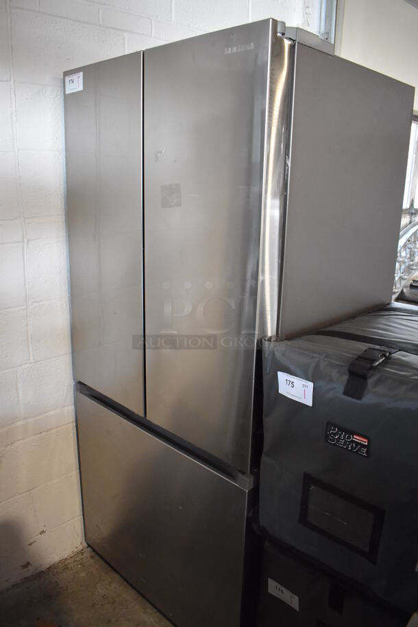 BRAND NEW SCRATCH AND DENT! Samsung RF18A5101SR Stainless Steel French Style Cooler Freezer Combo. 115 Volts, 1 Phase. 32x28x70. Tested and Working! - Image 1 of 7