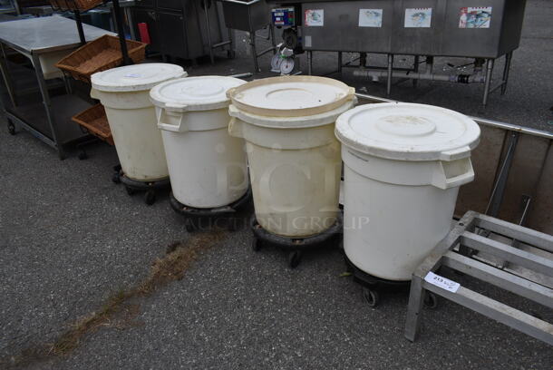 4 White Poly Trash Cans w/ Lids on Dollies. 4 Times Your Bid! - Image 2 of 7