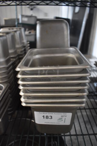 31 Stainless Steel 1/6 Size Drop In Bins. 1/6x6. 31 Times Your Bid!