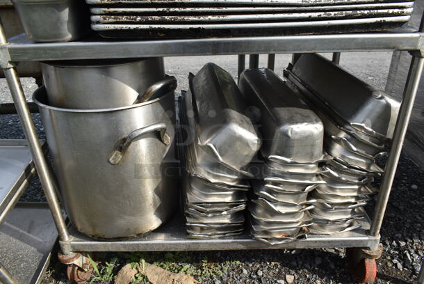 Metal 4 Tier Shelving Unit w/ Contents Including Stainless Steel Drop In Bins and Metal Baking Pans.  - Image 9 of 10