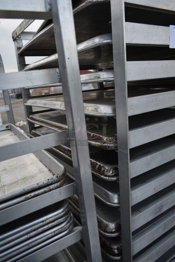 Metal Commercial Pan Transport Rack w/ 10 Metal Baking Pans on Commercial Casters.  - Image 3 of 3
