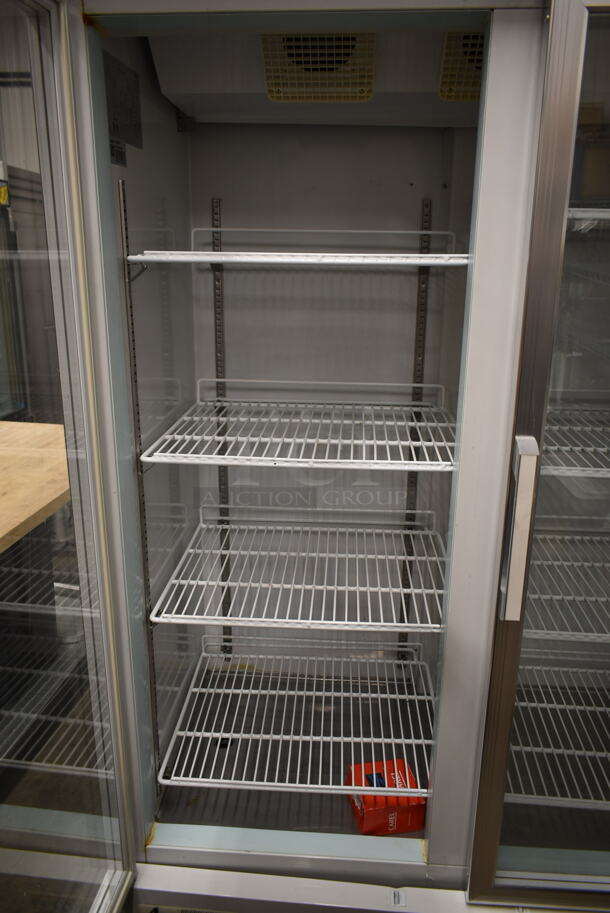 LIKE NEW! Avantco 178GDC40 Metal Commercial 2 Door Reach In Cooler Merchandiser w/ Poly Coated Racks on Commercial Casters. 115 Volts, 1 Phase. Tested and Working! - Image 6 of 10
