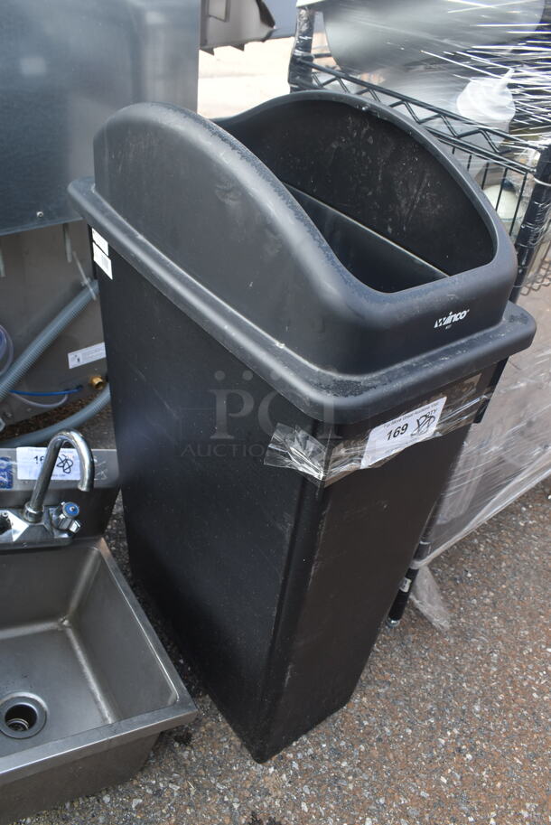 Winco Black Poly Slim Jim Trash Can w/ Lid. Missing Swinging Lid Piece. - Image 2 of 4