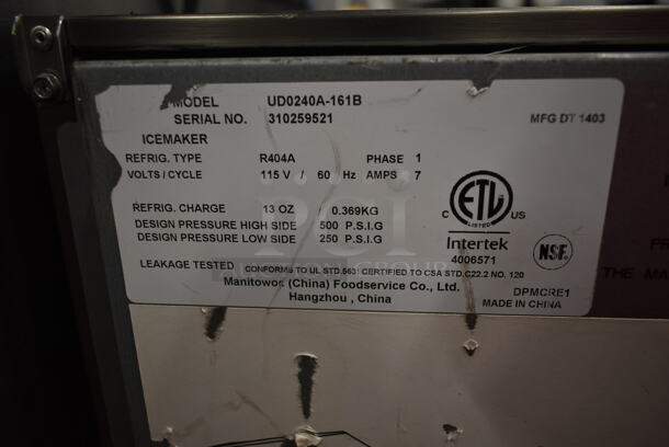 2014 Manitowoc ID0240A-161B Stainless Steel Commercial Self Contained Ice Machine. 115 Volts, 1 Phase.  - Image 7 of 8