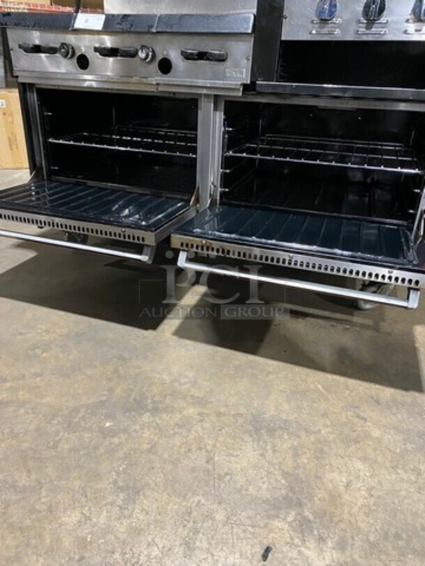 Garland Commercial Gas Powered 6 Burner Stove With Right Side Flat Griddle! Griddle Has Side Splashes! With Back Splash! With 2 Oven Underneath! Metal Oven Racks! All Stainless Steel! On Casters! - Image 8 of 12