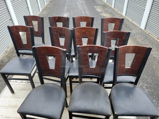 Wood Dining Chairs Black Vinyl Seat - Image 2 of 2