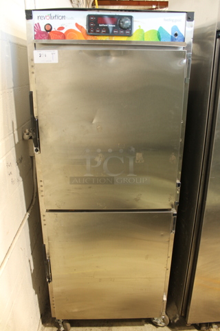 Cres Cor RO151037 Stainless Steel Commercial 2 Half Size Door Reach In Quiktherm Cabinet on Commercial Casters. 208 Volts, 1 Phase.