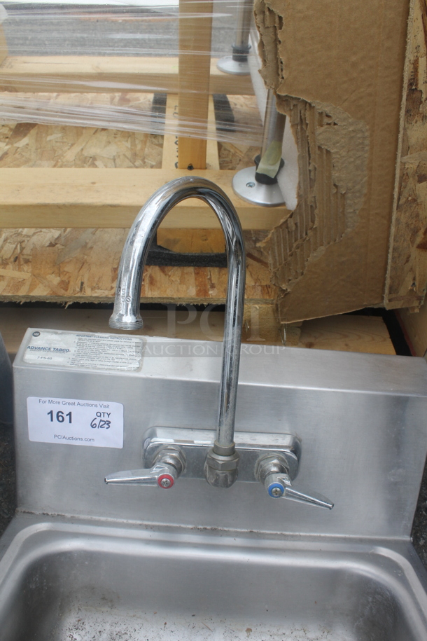 Advance Tabco Stainless Steel Commercial Single Bay Wall Mount Sink w/ Faucet and Handles. - Image 3 of 5