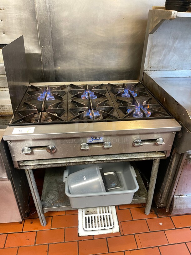 Working! Stratus SHP-36 36 inch Hot Plate 6 Burner Gas Counter Top Open Burner Commercial Tested and Working!