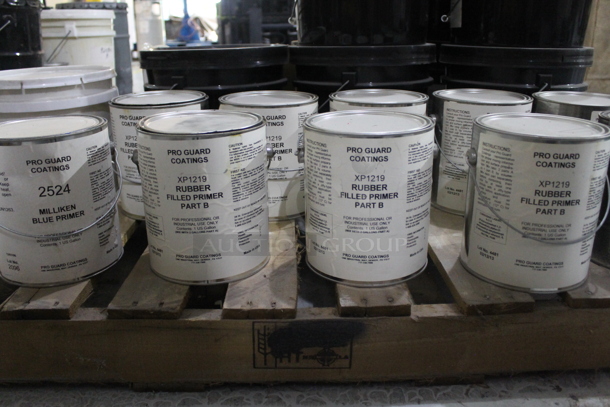 ALL ONE MONEY! PALLET LOT of Buckets; 5 Black Poly and 10 Metal; Rubber Filled Primer, Blue Primer. BUYER MUST REMOVE. - Image 2 of 10
