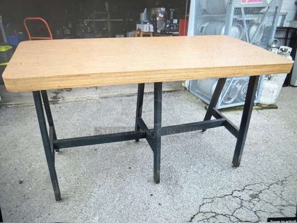 One Laminate Table Top On A Metal Bar Height Base. This Table Is Heavy. 78X36X42.5