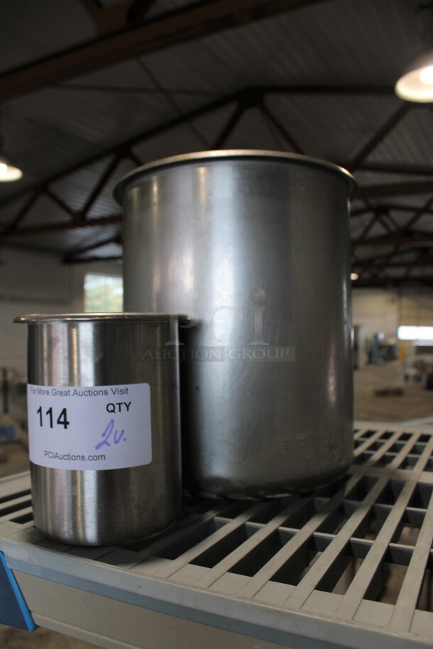 2 Various Metal Cylindrical Drop In Bins. 5x5x56, 9.5x9.5x11. 2 Times Your Bid!