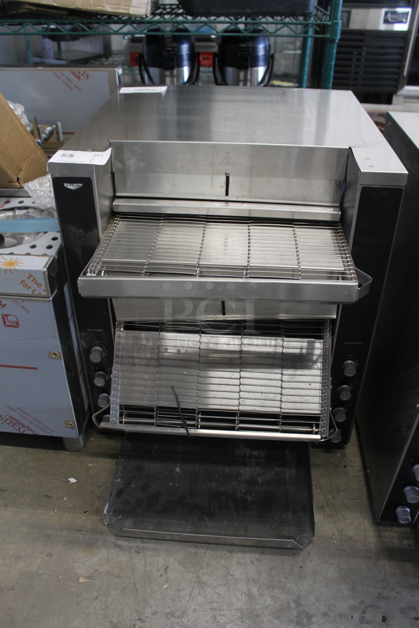 BRAND NEW SCRATCH AND DENT! Vollrath JT4 Stainless Steel Commercial Countertop Electric Powered Dual Conveyor Toaster with 1 1/2"-3" and 1 1/2" Openings. 240 Volts, 1 Phase.  - Image 2 of 5