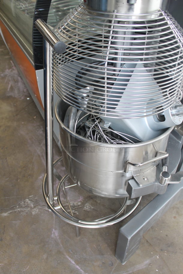 BRAND NEW SCRATCH AND DENT! Avantco 177MX60H Commercial Stainless Steel Electric 60 Quart Floor Mixer With Stainless Steel Bowl, Bowl Guard, Whisk, Paddle And Additional Pieces. 240V, 3 Phase.  - Image 6 of 10