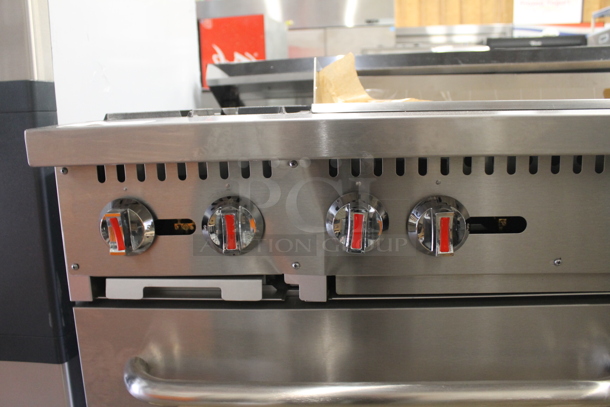 BRAND NEW SCRATCH AND DENT! CPG 351S60G48L Commercial Stainless Steel Liquid Propane Gas 60" Gas Range With 48" Griddle, Two Burners And Two Ovens With Steel Racks. Stock Picture Used For Gallery Picture - Image 4 of 12