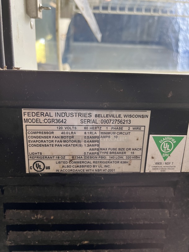 Federal Refrigerated Display Case, 120V, 1 Phase, Tested & Working! - Image 3 of 4