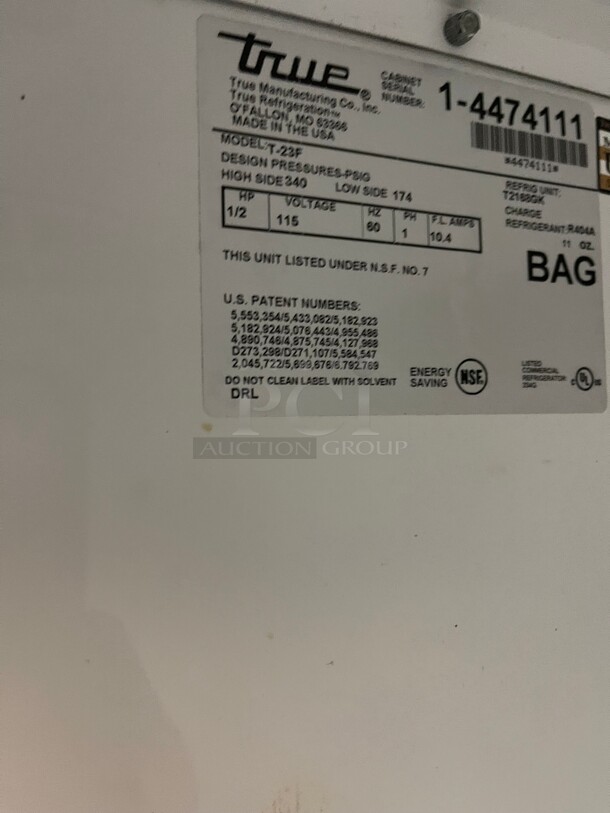Working! True T-23F Commercial One Door Freezer NSF 115 Volt Tested and Working! - Image 4 of 7