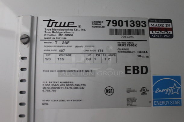 2013 True T-23F ENERGY STAR Stainless Steel Commercial Single Door Reach In Freezer w/ Poly Coated Racks on Commercial Casters. 115 Volts, 1 Phase. Tested and Powers On But Does Not Get Cold - Image 7 of 7
