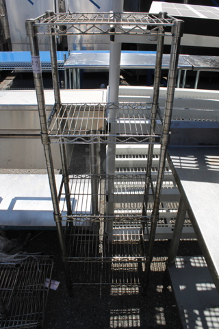 Chrome Finish 4 Tier Wire Shelving Unit. BUYER MUST DISMANTLE. PCI CANNOT DISMANTLE FOR SHIPPING. PLEASE CONSIDER FREIGHT CHARGES.
