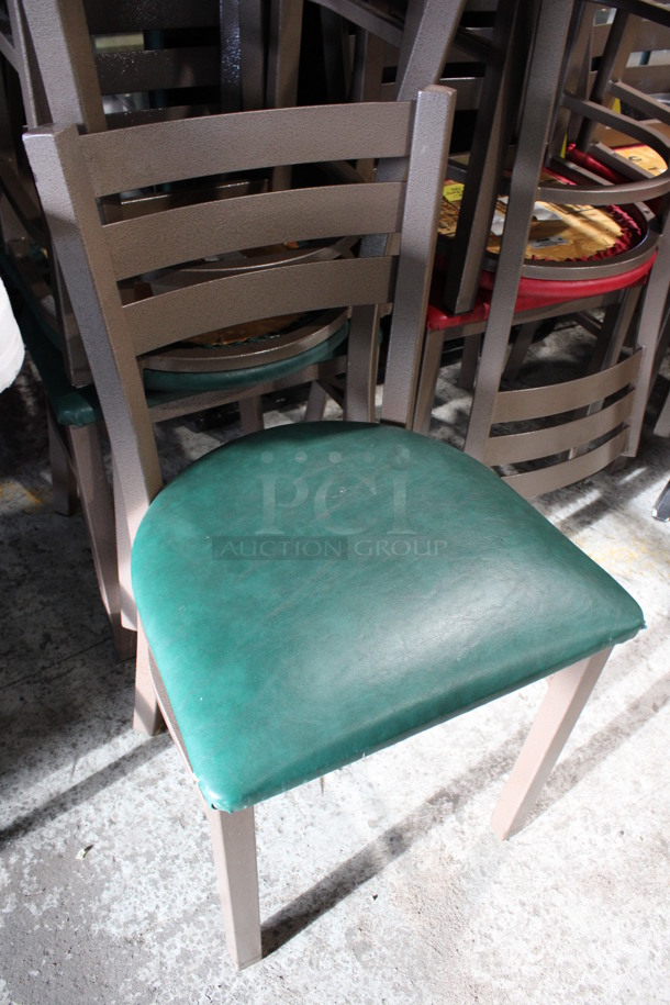5 Brown Metal Dining Chairs w/ Green Seat Cushion. 16x17x32. 5 Times Your Bid! - Image 2 of 5
