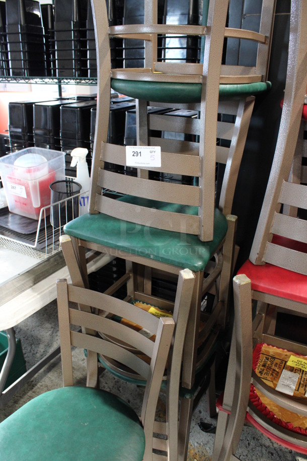 5 Brown Metal Dining Chairs w/ Green Seat Cushion. 16x17x32. 5 Times Your Bid! - Image 5 of 5
