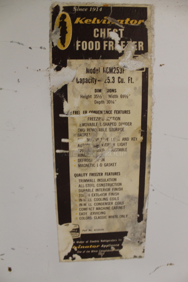 Kelvinator KCM253F Electric White Chest Food Freezer. 115 Volts, 1 Phase. Tested and Working! - Image 8 of 10