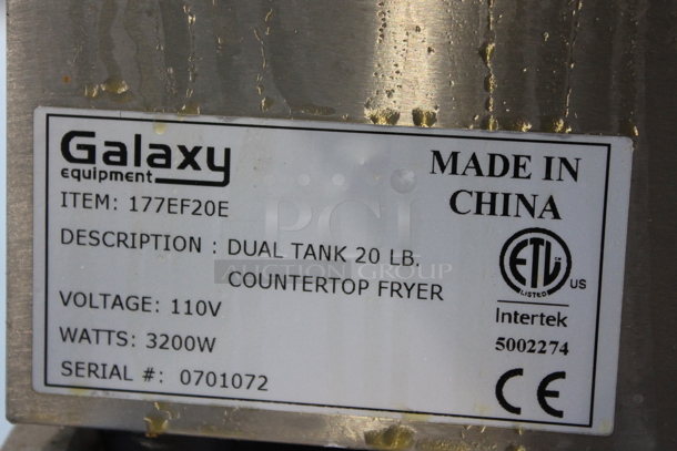 Galaxy 177EF20E Stainless Steel Commercial Countertop Electric Powered Deep Fat Fryer w/ 1 Metal Lid and 1 Metal Fry Basket. 110 Volts, 1 Phase. - Image 3 of 8