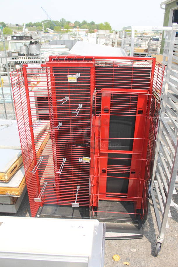 Red Polycoated Merchandise Display Rack With Steel Hangers