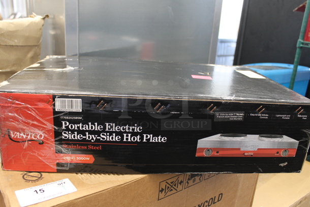 LIKE NEW! Avantco 177EB202SBSM Stainless Steel Countertop Double Burner Solid Top  Portable Electric Side-by-Side Hot Plate. Unit Has Only Been Used a Few Times! Tested and Working! - Image 3 of 9