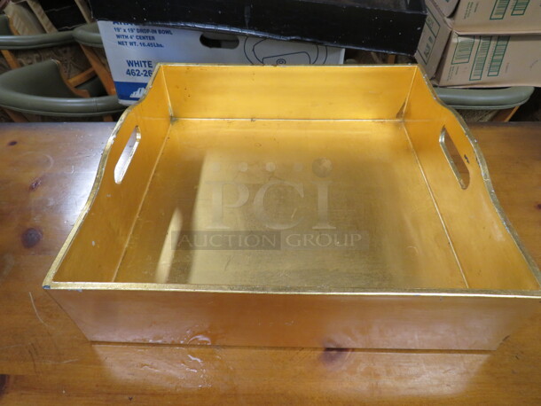 One Wooden Gold Serve Tray. 14X14X3.5