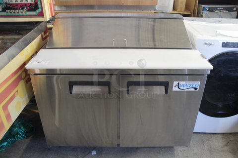 Avantco 178APT48HC Stainless Steel Commercial Sandwich Salad Prep Table Bain Marie Mega Top on Commercial Casters. 115 Volts, 1 Phase. Tested and Working!