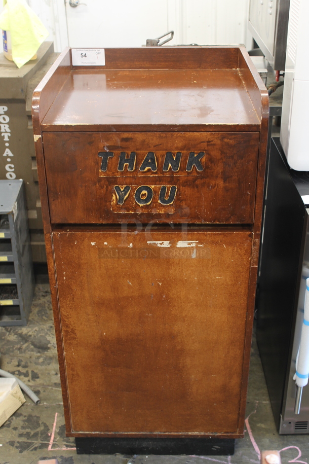 Wooden Trash Can Shell w/ Trash Flap, Door and Poly Trash Can. - Image 1 of 5