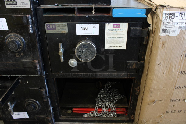 Corporate Safe Specialists Black Metal 2 Compartment Safe. Missing Door. Does Not Come w/ Combination. 20x16x28.5