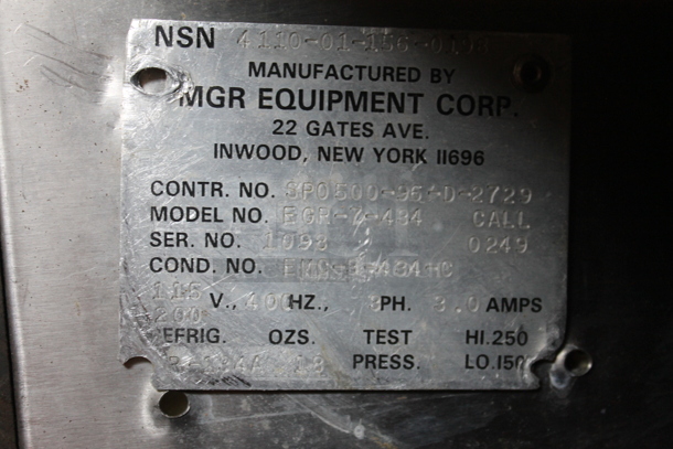 MGR EGR-7-434 Stainless Steel Mini Cooler and Freezer. 115 Volts, 1 Phase. Cannot Test Due To Missing Power Cord - Image 10 of 11
