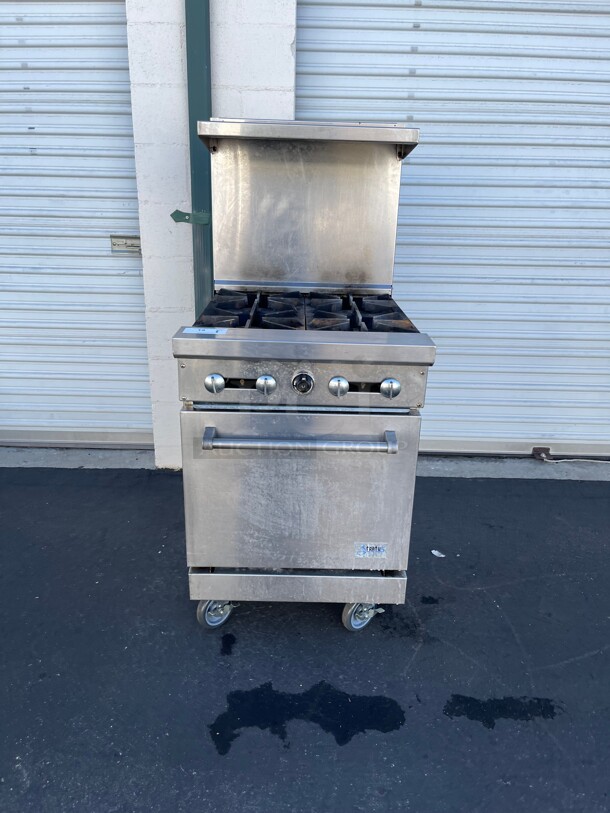 Clean! Stratus Commercial 24 inch  Range 4 Open Burner Gas Oven Stratus SR-4 #7224 Commercial Stove NSF USA On Casters Tested and Working! - Image 3 of 10