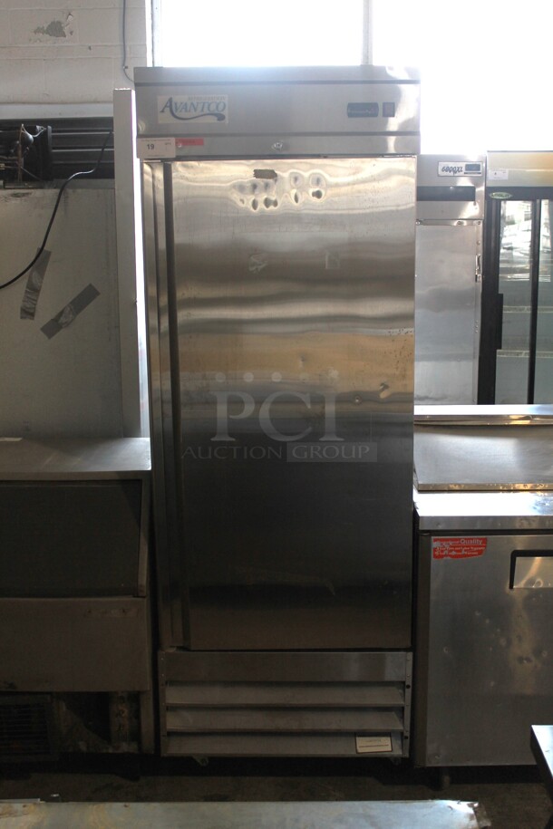 Avantco 178CFD1RR Stainless Steel Commercial Single Door Reach In Cooler on Commercial Casters. 115 Volts, 1 Phase. Tested and Powers On But Does Not Get Cold - Image 1 of 7