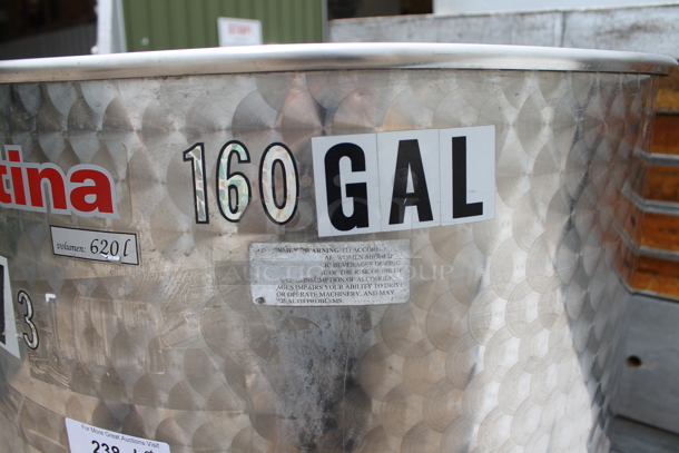 Letina 160 Gallon Stainless Steel Flat Bottom Wine Tank On Commercial Casters. - Image 3 of 5
