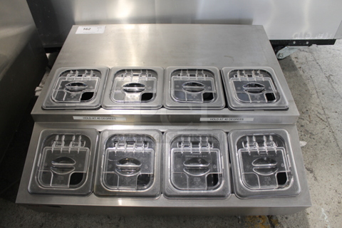 APW Wyott RTR-8 Stainless Steel Countertop Refrigerated 8 Well Topping Rail. 120 Volts, 1 Phase. Tested and Working!