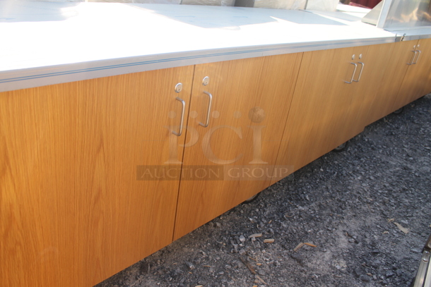 BRAND NEW! ACS FAB LLC Stainless Steel Counter w/ 4 Wood Pattern Doors on Commercial Casters. - Image 1 of 5