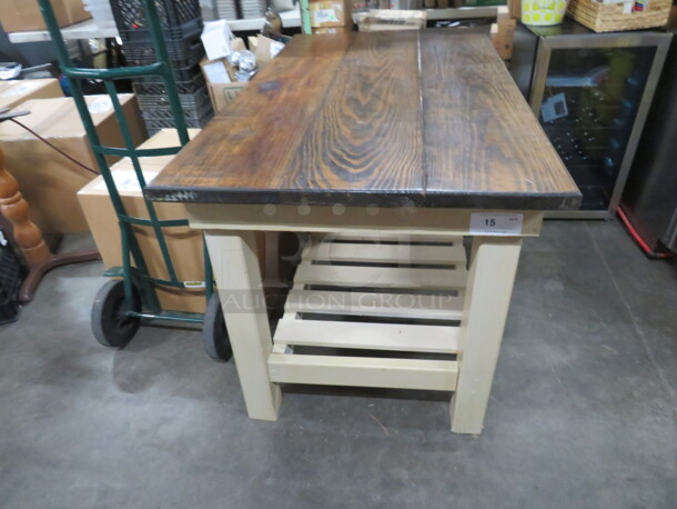 One Custom Built Wooden Farmhouse Table With under Shelf. 60X33X33 - Image 2 of 3