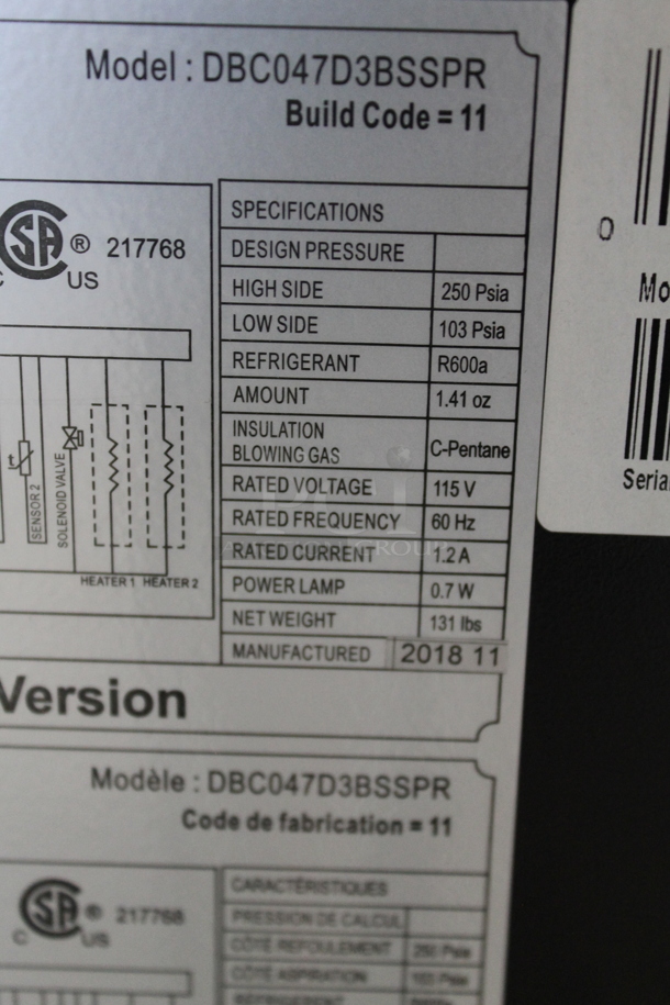 BRAND NEW SCRATCH AND DENT! Danby DBC047D3BSSPR Stainless Steel Commercial 61 Can / 21 Wine Bottle Capacity Cooler Merchandiser. 115 Volts, 1 Phase. Tested and Working! - Image 7 of 7