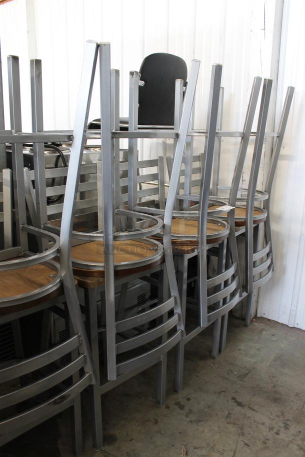 8 Gray Metal Bar Height Chairs w/ Wooden Seat. 8 Times Your Bid! - Image 2 of 4
