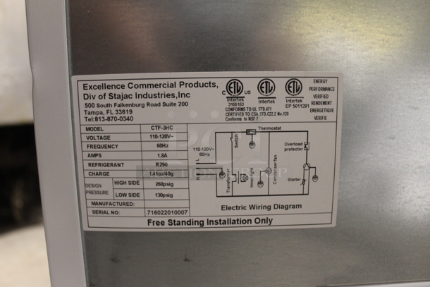 BRAND NEW SCRATCH AND DENT! Excellence CTF-3HC Commercial Stainless Steel Electric Countertop Display Freezer With Polycoated Shelves. 110-120V. Tested and Powers On But Does Not Get Cold
 - Image 5 of 6