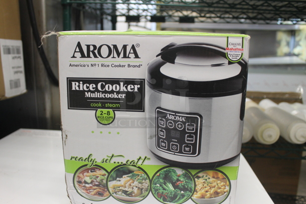 BRAND NEW IN BOX! Aroma ARC-914SBD Commercial Stainless Steel Countertop 2-8 Cup Rice Cooker. Stock Picture Used For Gallery Picture.  - Image 3 of 5
