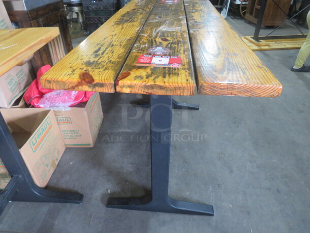 One Wooden Table Top, With An Umbrella Hole,  On A Bar Height Black Industrial Base. 72X28X42 - Image 4 of 4