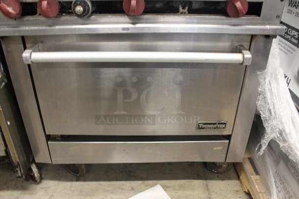Therma-Tek TMD36-2-24RB-1N Commercial Stainless Steel Natural Gas Oven With 2 Burners And Charbroiler On Commercial Casters.  - Image 4 of 8