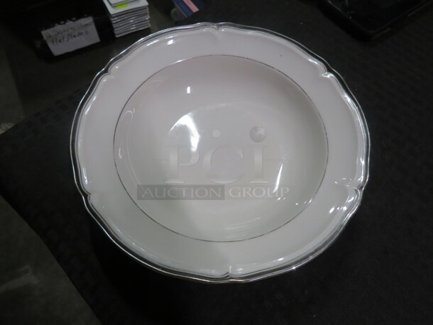 One 9 Inch Silver Rim Serve Bowl. - Image 1 of 2