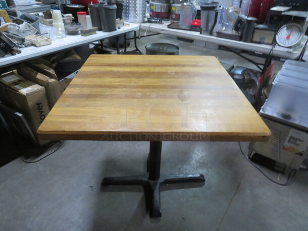One BEAUTIFUL 2 Inch Thick Butcher Block Wooden Table Top On a Pedestal Base. 36X36X29 - Image 1 of 2