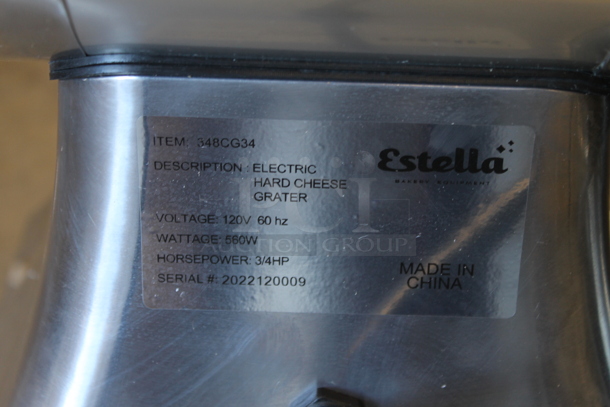BRAND NEW SCRATCH AND DENT! Estella 348CG34 Stainless Steel Commercial Countertop Electric Powered Hard Cheese Grater. 120 Volts, 1 Phase. Tested and Working! - Image 5 of 5