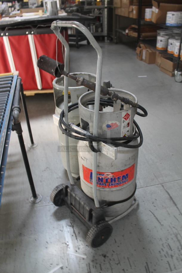 ALL ONE MONEY! Lot of 2 Metal Propane Gas Tanks and 1 Tank Dolly - Image 5 of 5